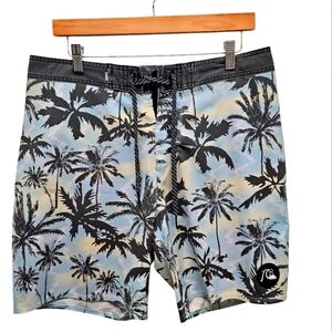 Quiksilver Men's  Surfsilk Washed Palm Tree Board Shorts Size 32 Swim Trunks Y2k